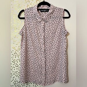 Karl Lagerfeld Pink and Navy Polka Dot Sleeveless Blouse size Medium